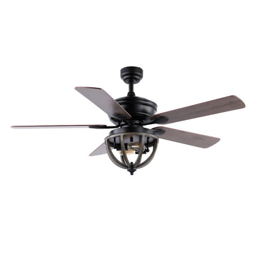Jasper 52" Farmhouse Industrial Iron Dome Shade LED Ceiling Fan With Remote - JONATHAN Y